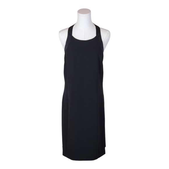 BCBGMAXAZRIA Black Halter Sheath Dress Open Back Satin Trim Size 06 - Picture 1 of 11